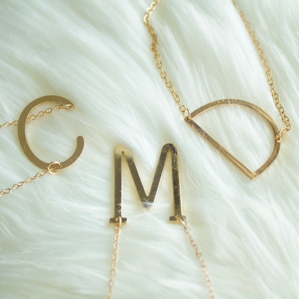 Gold Block Initial Necklace